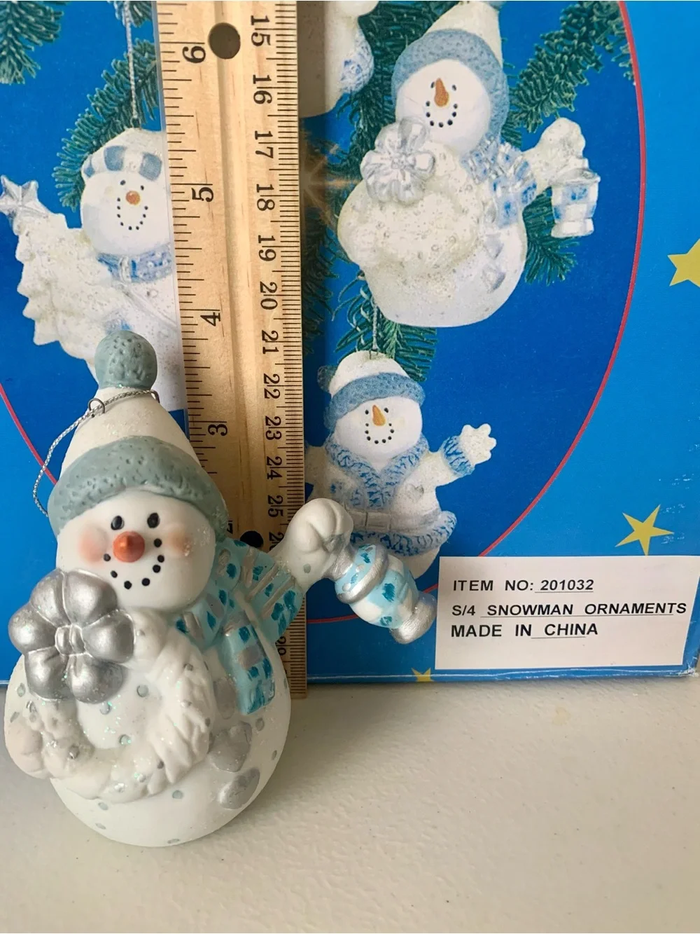 Festive Blue, White & Silver Snowman Ornament Set of 4 - Home Holiday
